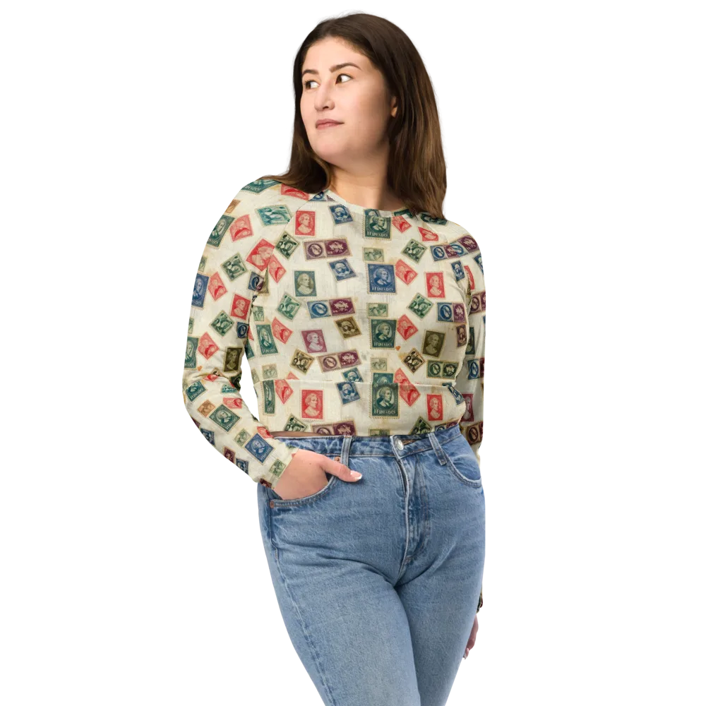 Mercantile Mosaic on Long Sleeve Crop Top — Front
