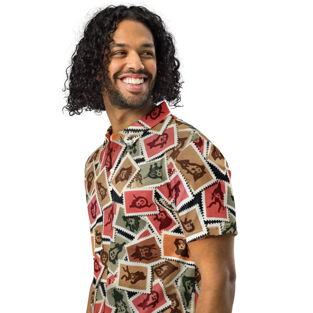 Postmarked Mischief on Men's Slim Fit Polo Shirt — Left Front