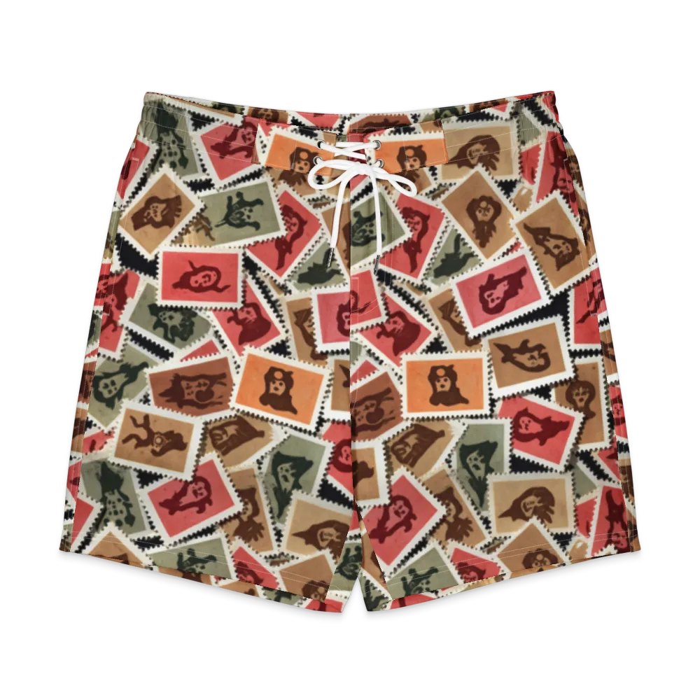 Postmarked Mischief on Men's Board Shorts — Front