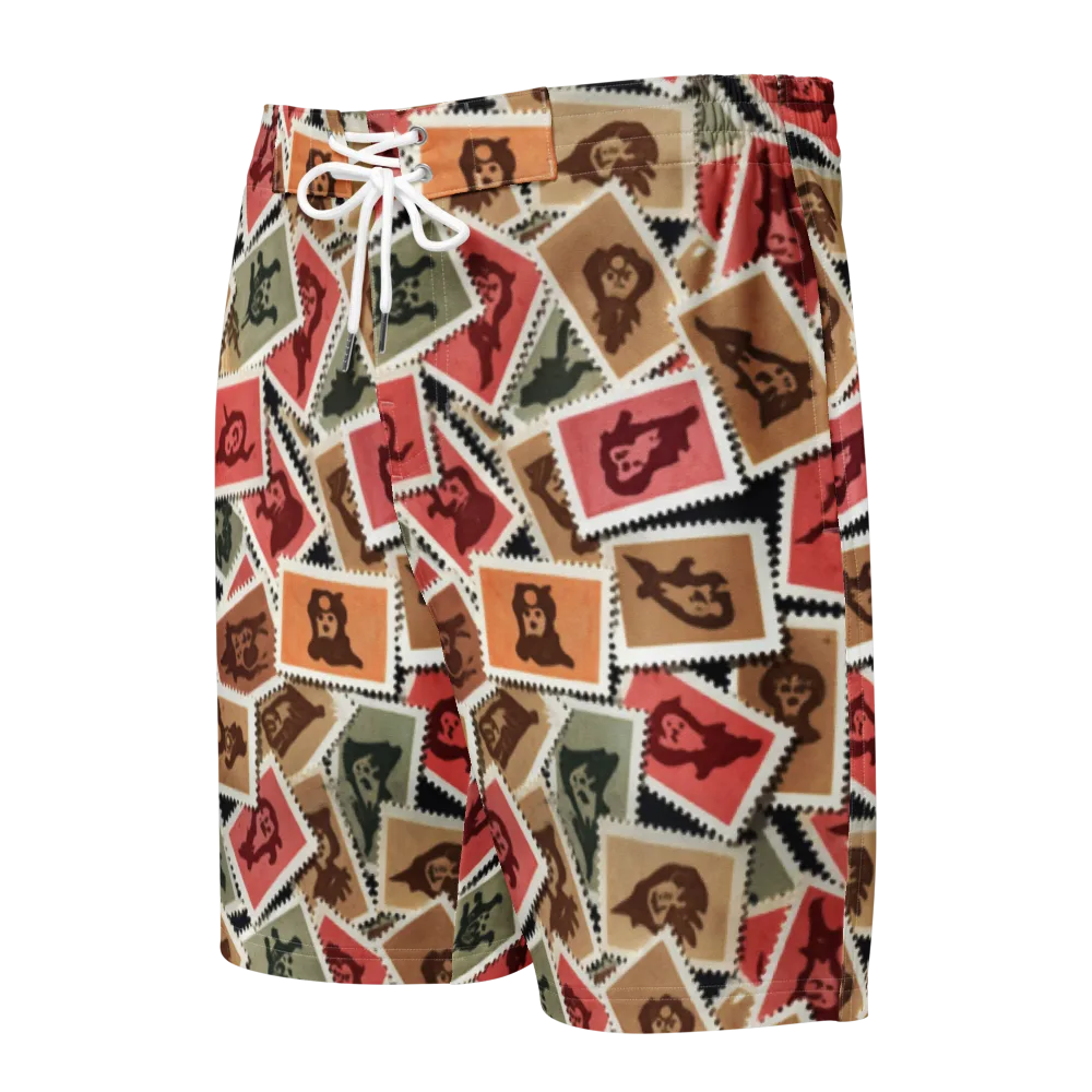 Postmarked Mischief on Men's Board Shorts — Front