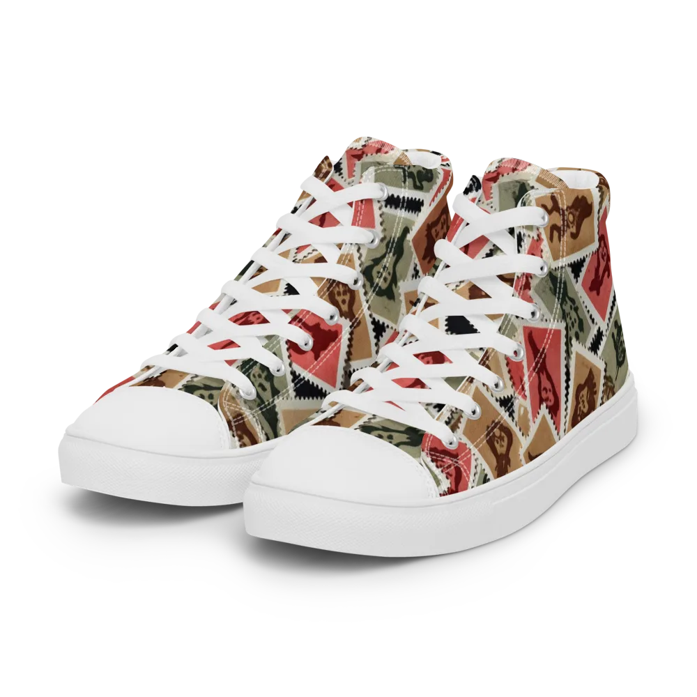 Postmarked Mischief on Women's High Top Canvas Shoes — Left Front