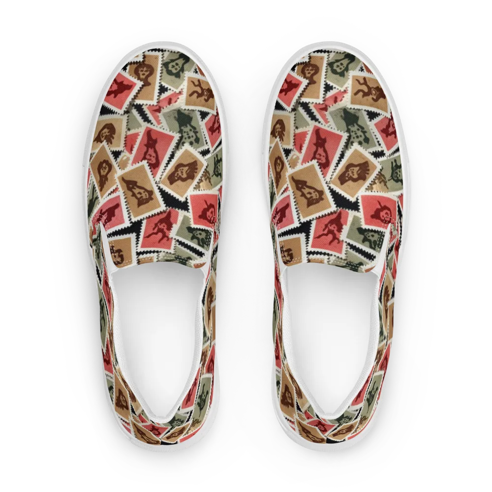 Postmarked Mischief on Men's Slip-On Canvas Shoes — Front