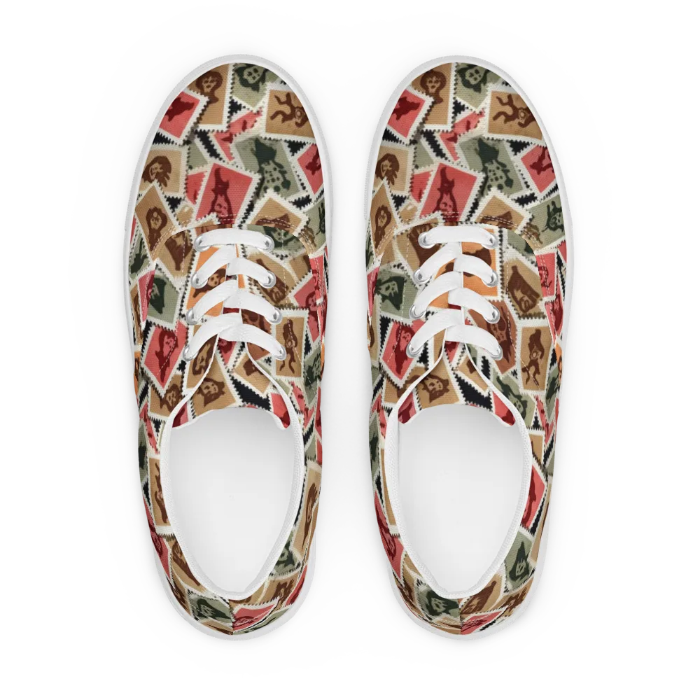 Postmarked Mischief on Men's Lace-Up Canvas Shoes — Front