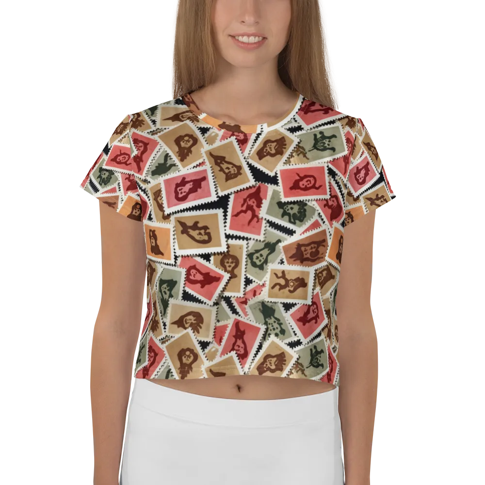 Postmarked Mischief on Crop Tee — Front