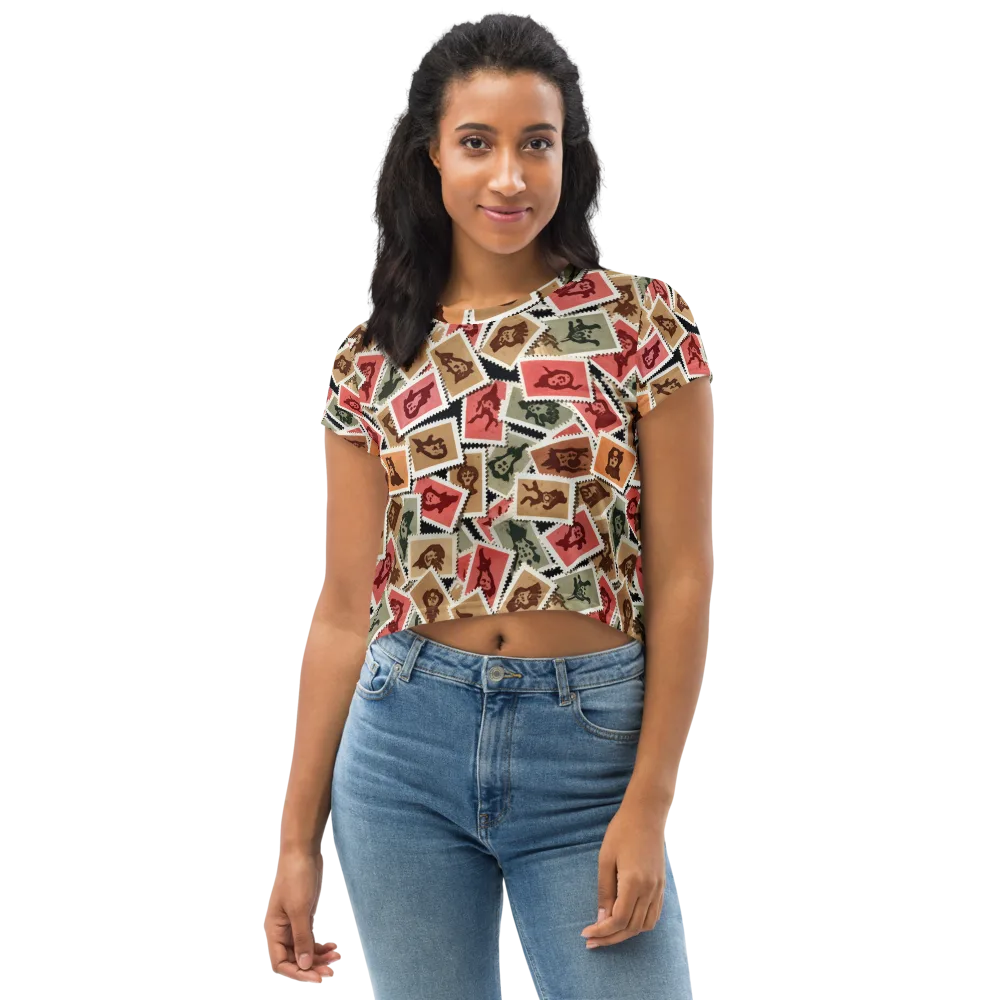 Postmarked Mischief on Crop Tee — Front
