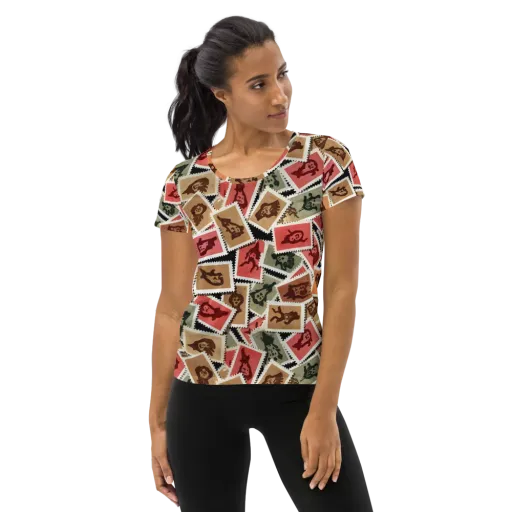 Postmarked Mischief on a Women's Athletic T-Shirt