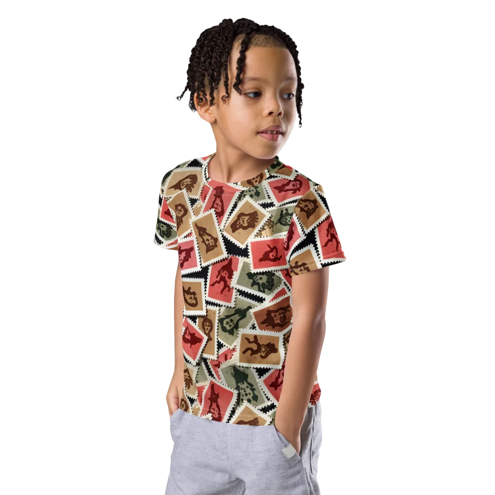 Postmarked Mischief on Kids Crew Neck T-Shirt — Left Front