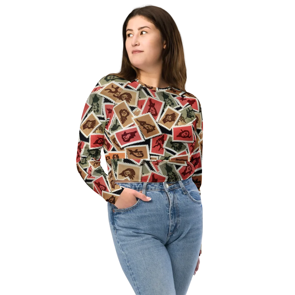 Postmarked Mischief on Long Sleeve Crop Top — Front