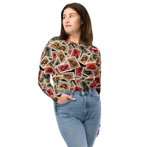 Postmarked Mischief on a Long Sleeve Crop Top
