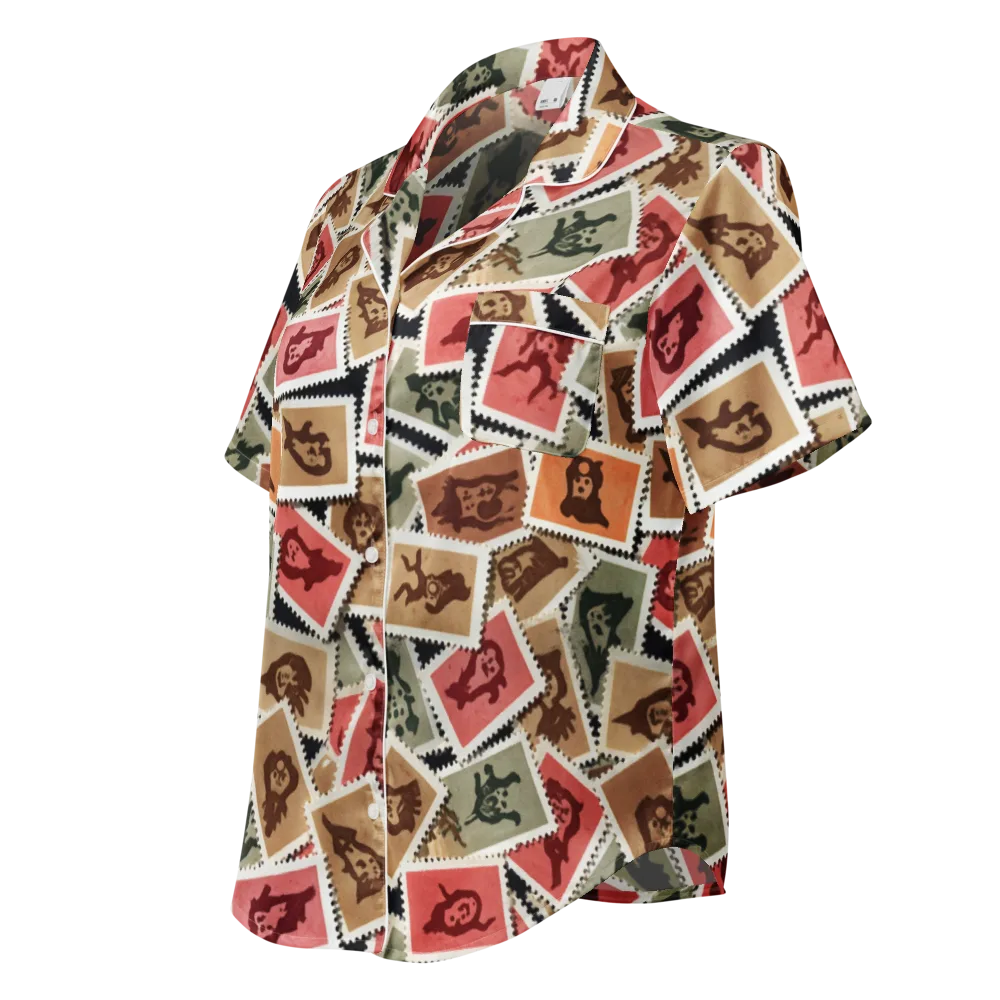 Postmarked Mischief on Women's Short Sleeve Pajama Top — Left Front