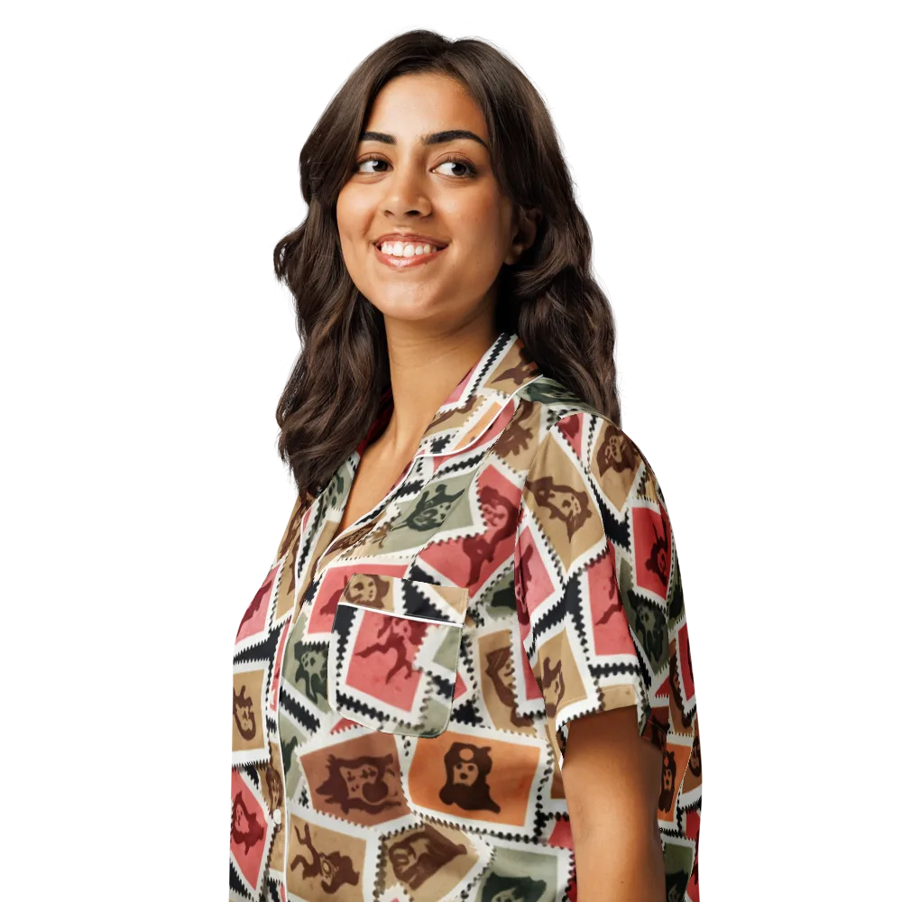 Postmarked Mischief on Women's Short Sleeve Pajama Top — Left Front