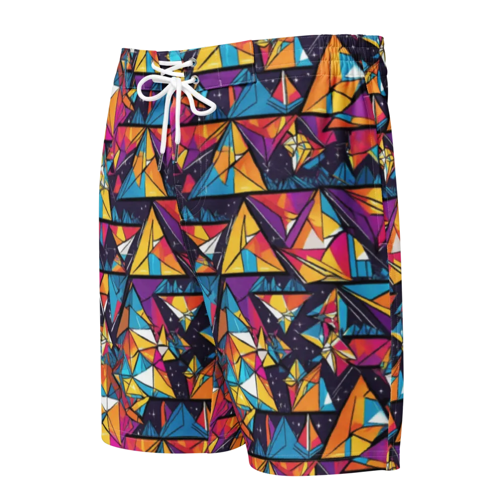 Prismatic Origami on Men's Board Shorts — Front