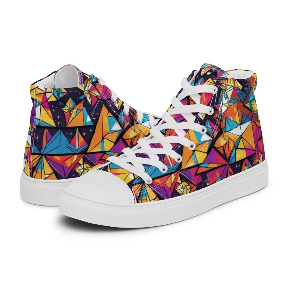 Prismatic Origami on Men's High Top Canvas Shoes — Left