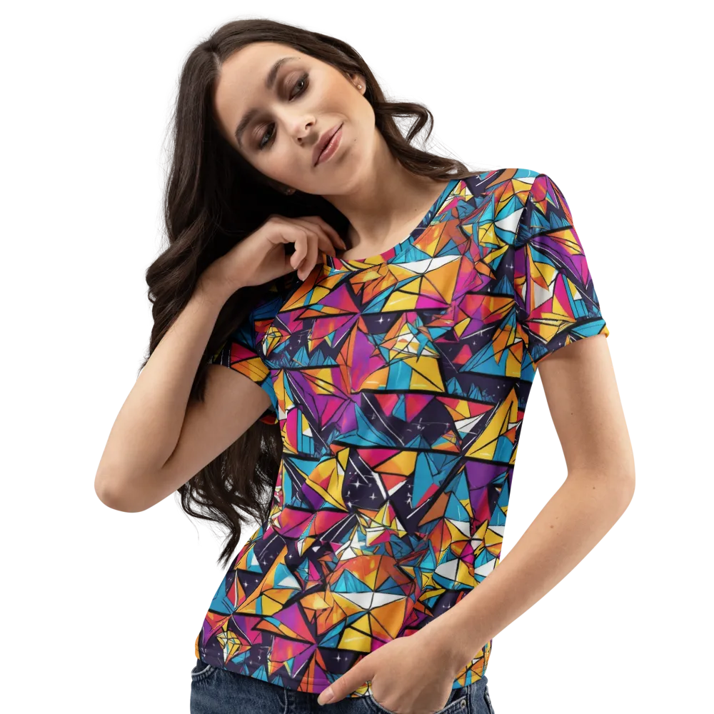 Prismatic Origami on Women's Crew Neck T-Shirt — Left Front