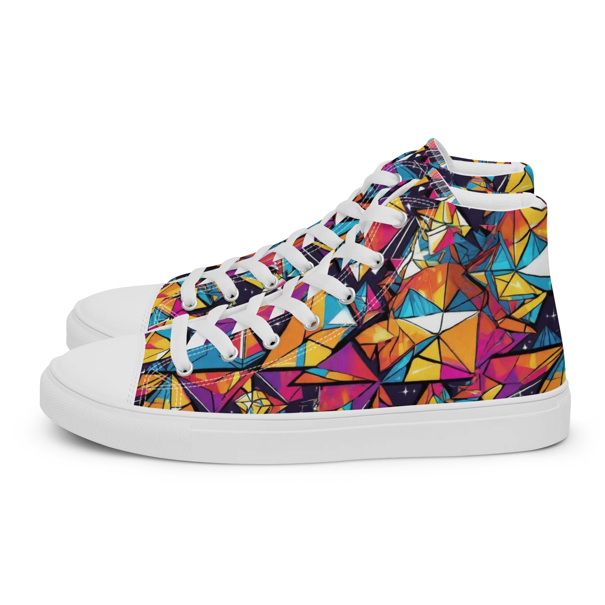 Prismatic Origami on Women's High Top Canvas Shoes — Left