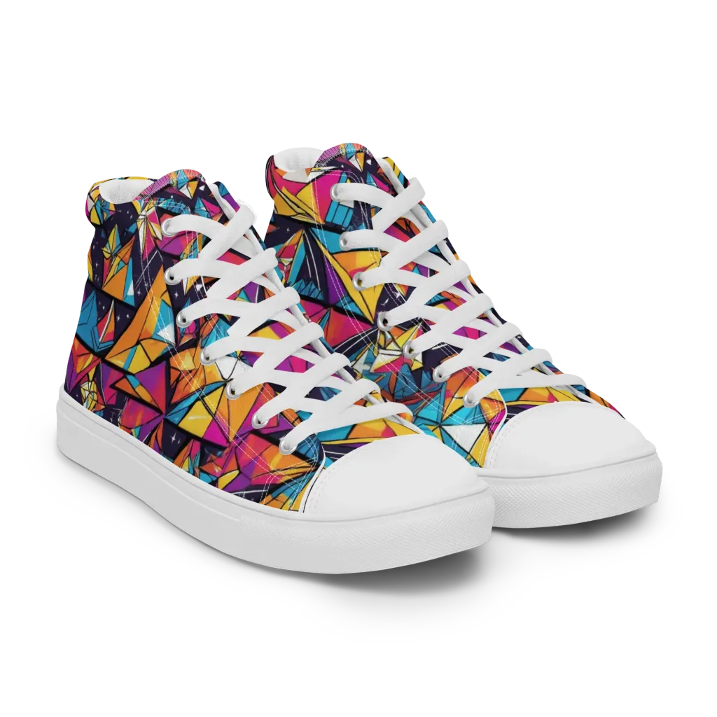 Prismatic Origami on Women's High Top Canvas Shoes — Right Front