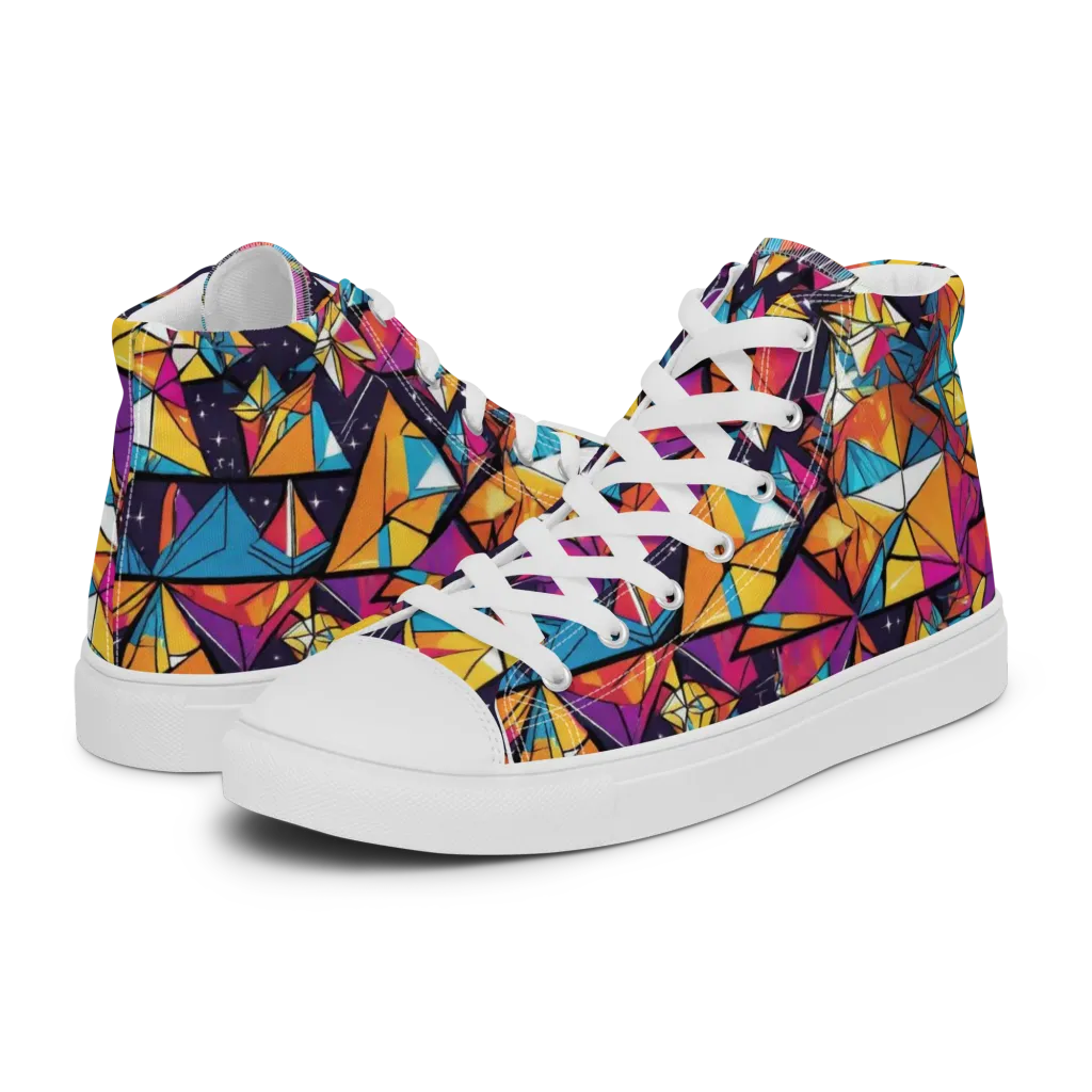Prismatic Origami on Women's High Top Canvas Shoes — Left