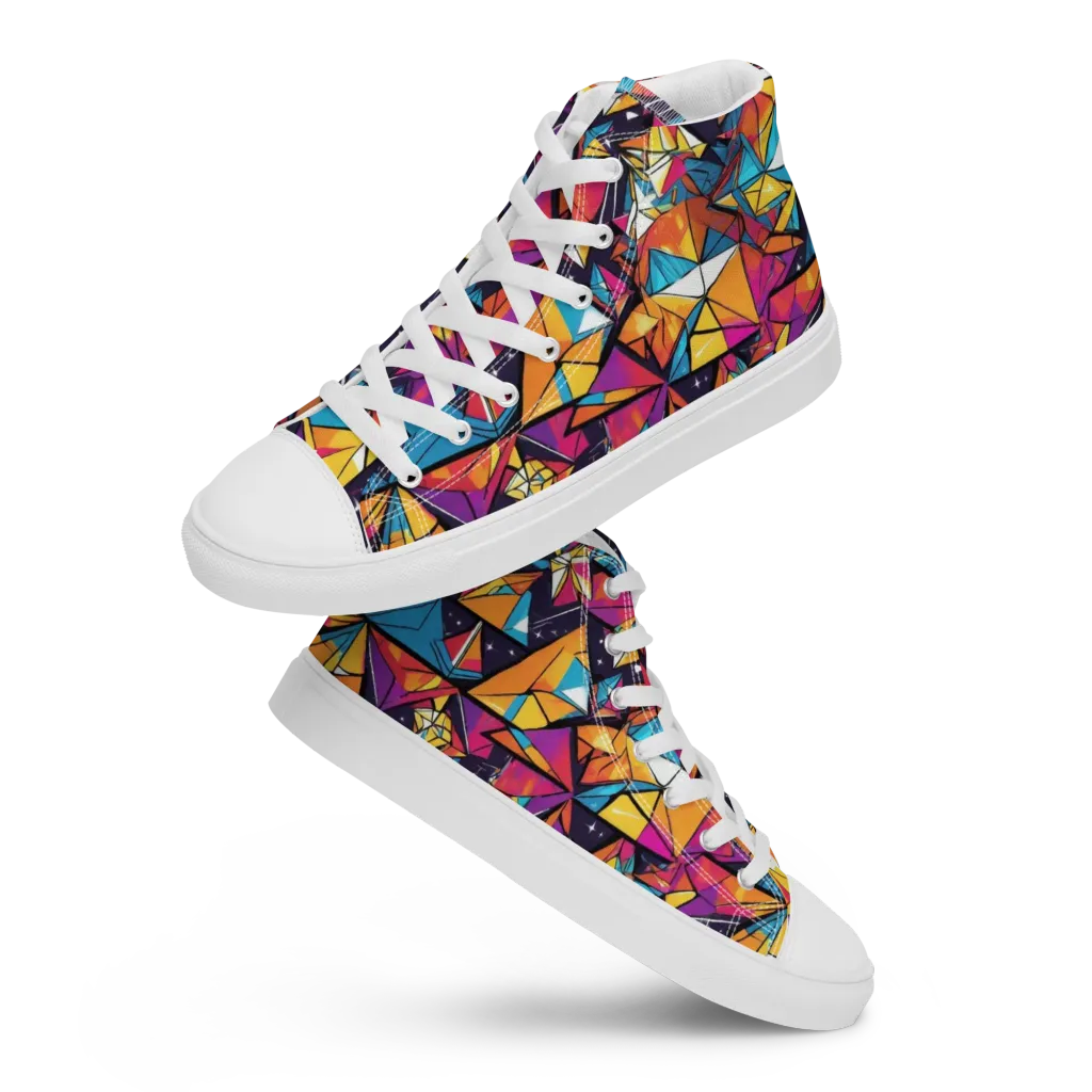 Prismatic Origami on Women's High Top Canvas Shoes — Front