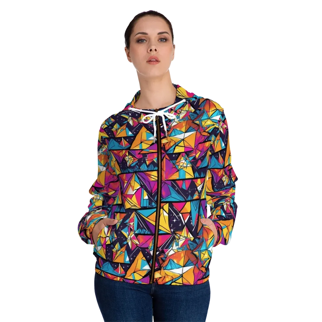 Prismatic Origami on Women's Full-Zip Hoodie — Front On Person