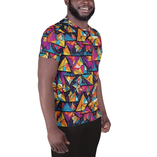 Prismatic Origami on a Men's Athletic T-Shirt