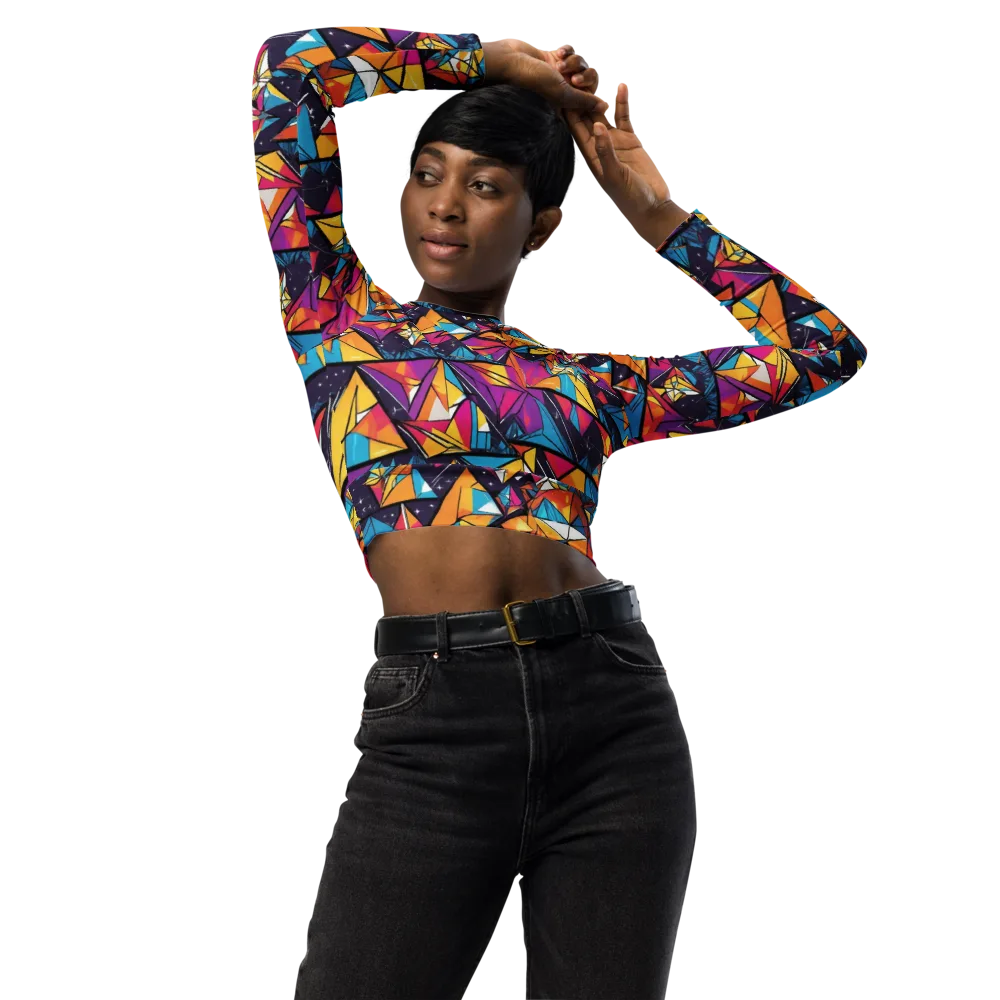 Prismatic Origami on Long Sleeve Crop Top — Front