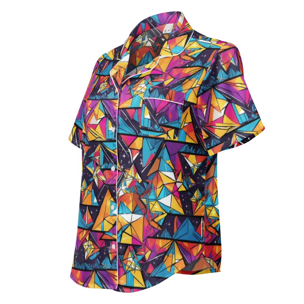 Prismatic Origami on Women's Short Sleeve Pajama Top — Left Front