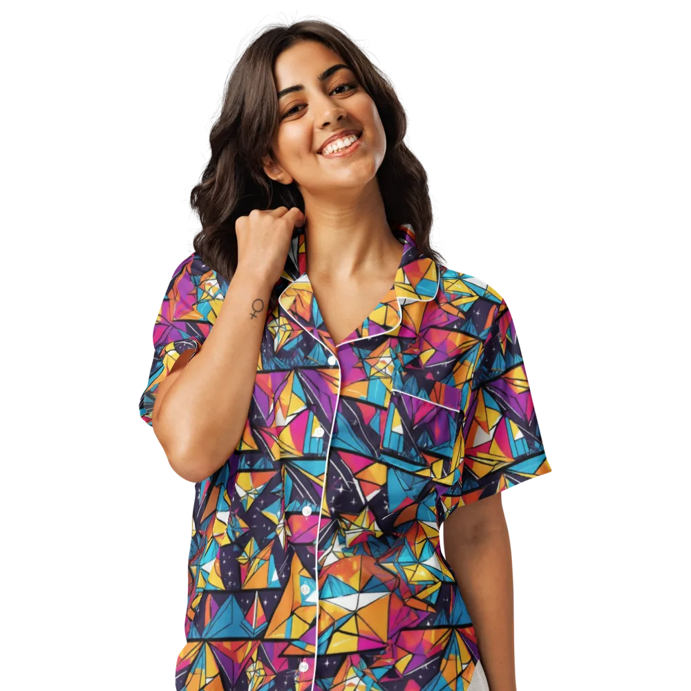 Prismatic Origami on Women's Short Sleeve Pajama Top — Front