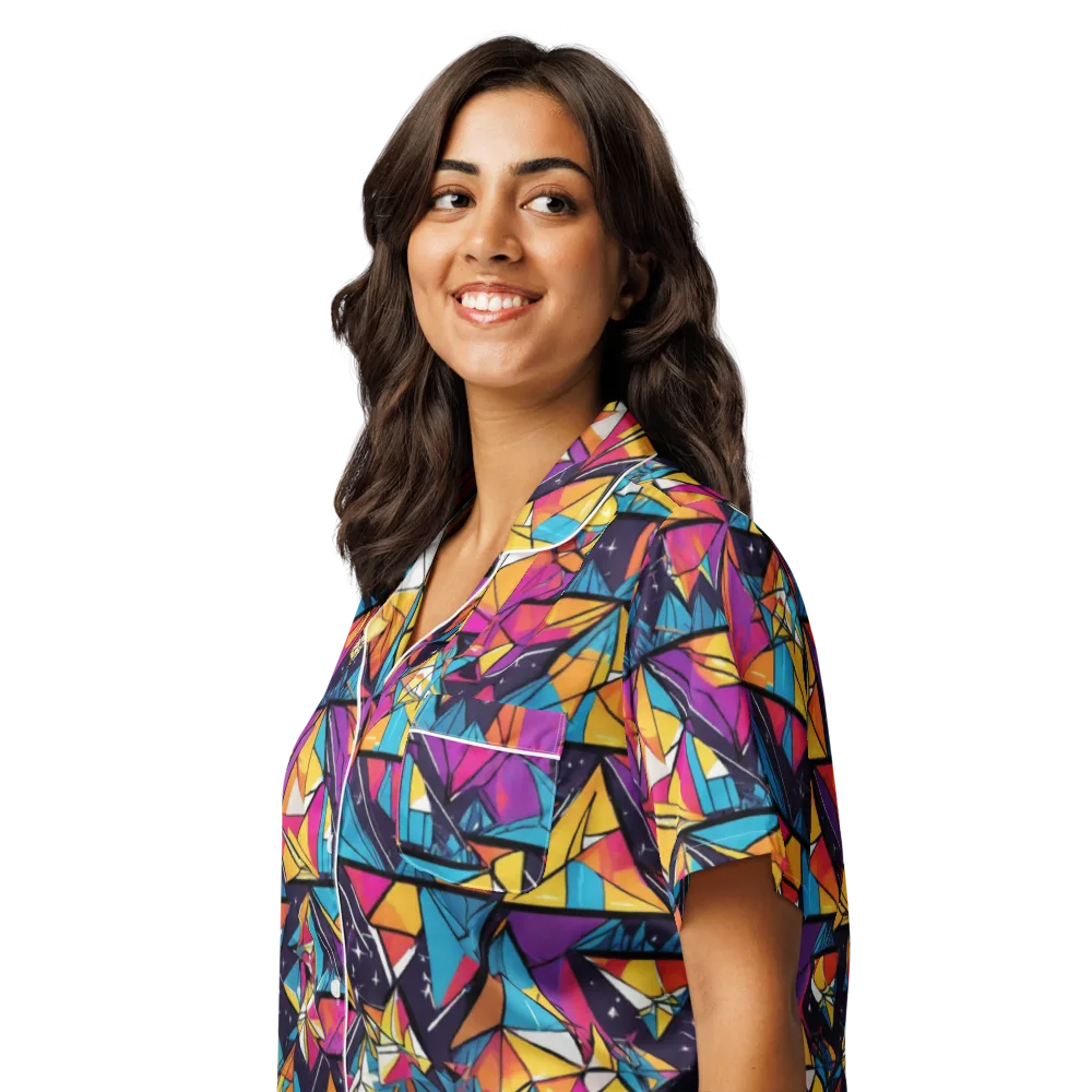 Prismatic Origami on Women's Short Sleeve Pajama Top — Left Front