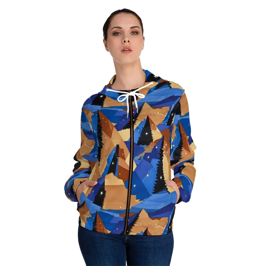 Midnight Alpine on Women's Full-Zip Hoodie — Front On Person