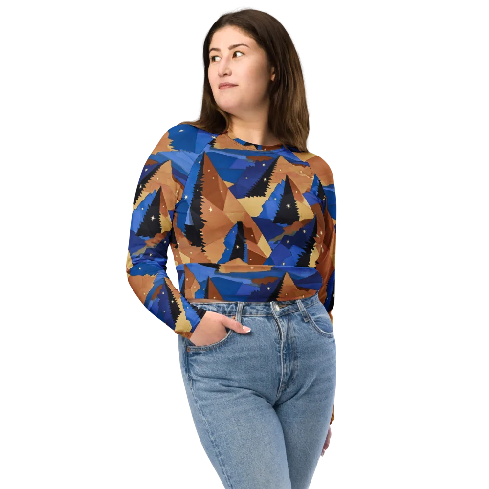 Midnight Alpine on Long Sleeve Crop Top — Front