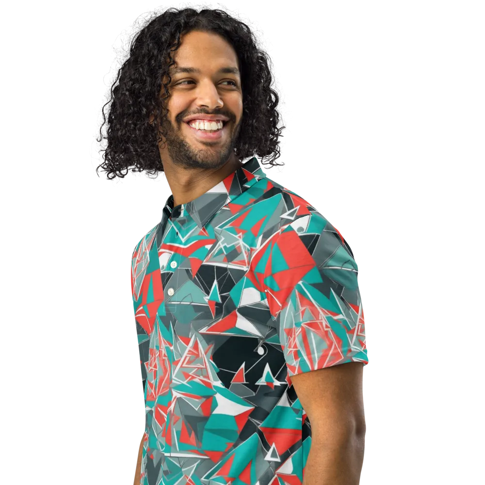 Coral Geometry on Men's Slim Fit Polo Shirt — Left Front