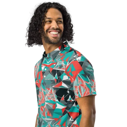 Coral Geometry on a Men's Slim Fit Polo Shirt
