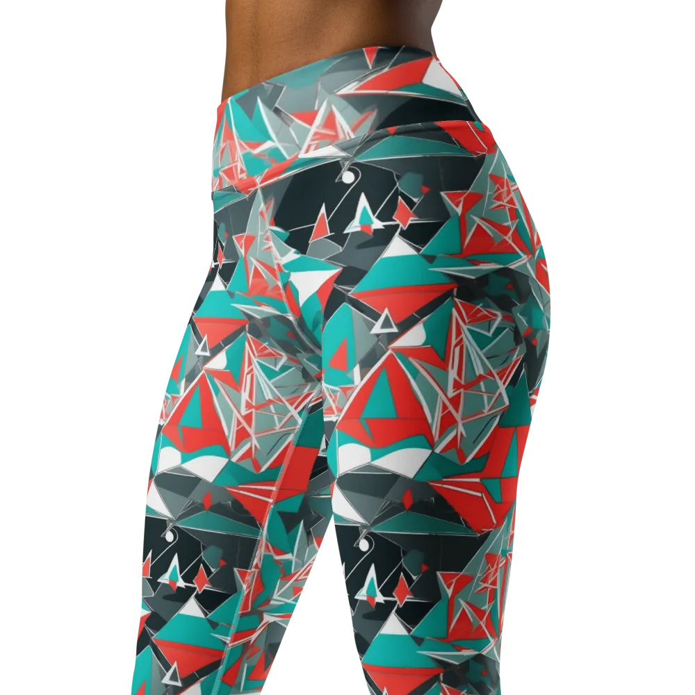 Coral Geometry on Yoga Leggings — Left Front