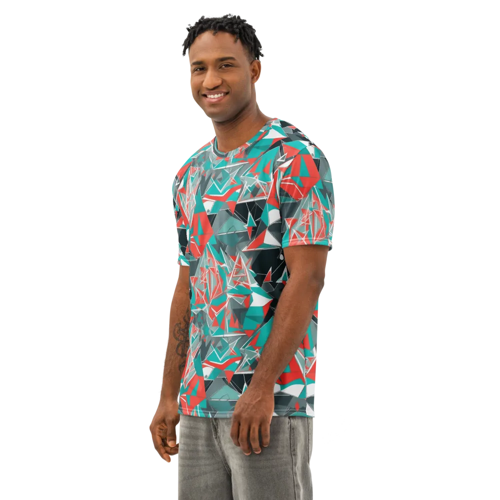 Coral Geometry on Men's Cotton Crew Neck T-Shirt — Left Front