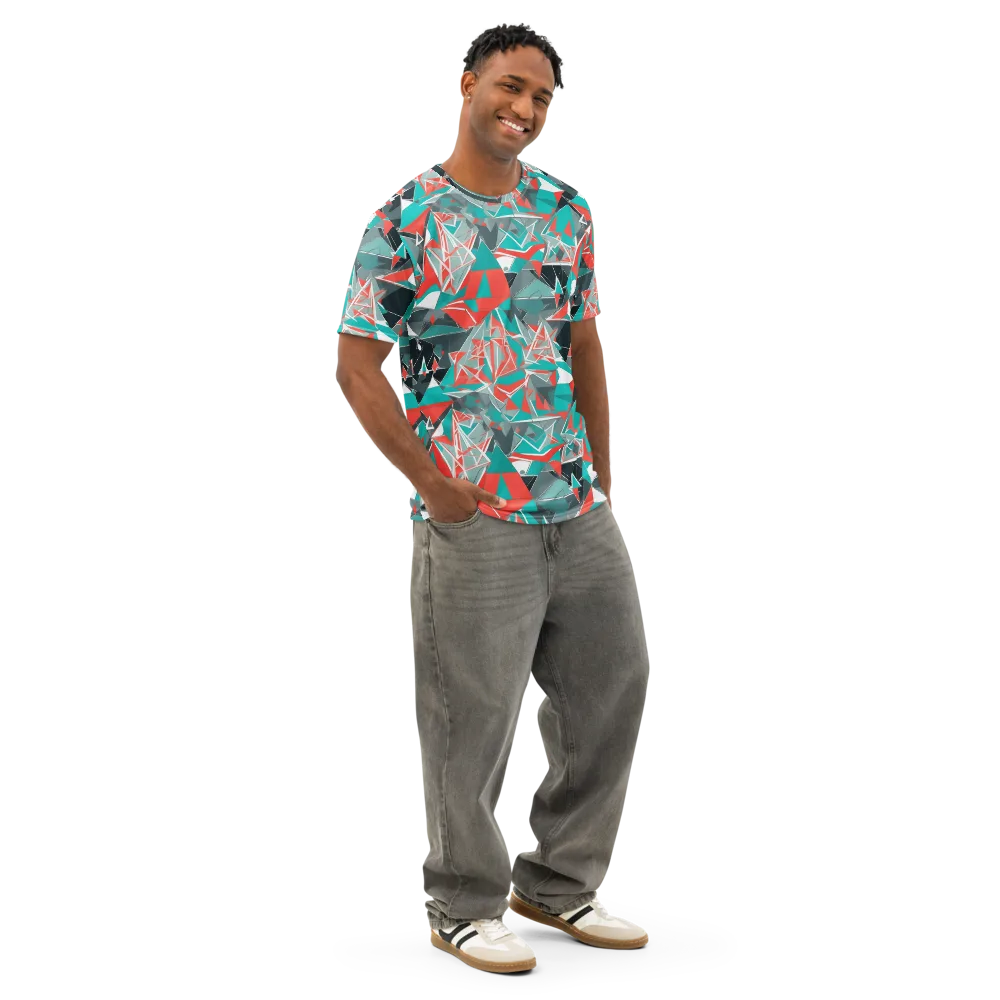 Coral Geometry on Men's Cotton Crew Neck T-Shirt — Right Front