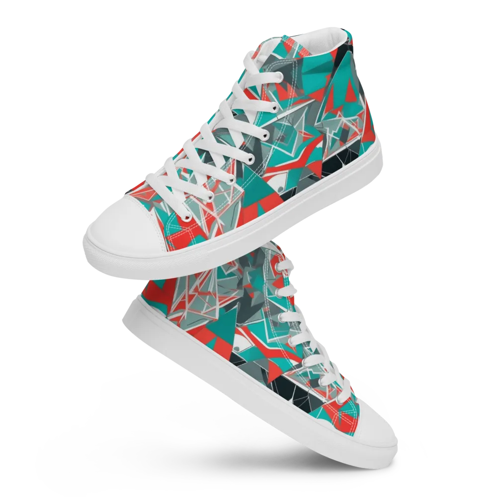 Coral Geometry on Men's High Top Canvas Shoes — Front