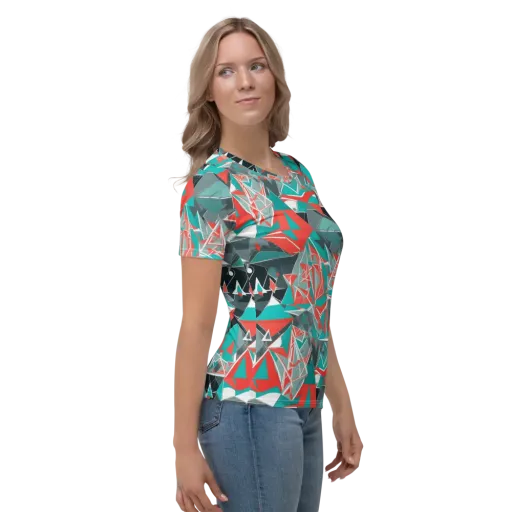 Coral Geometry on a Women's Crew Neck T-Shirt