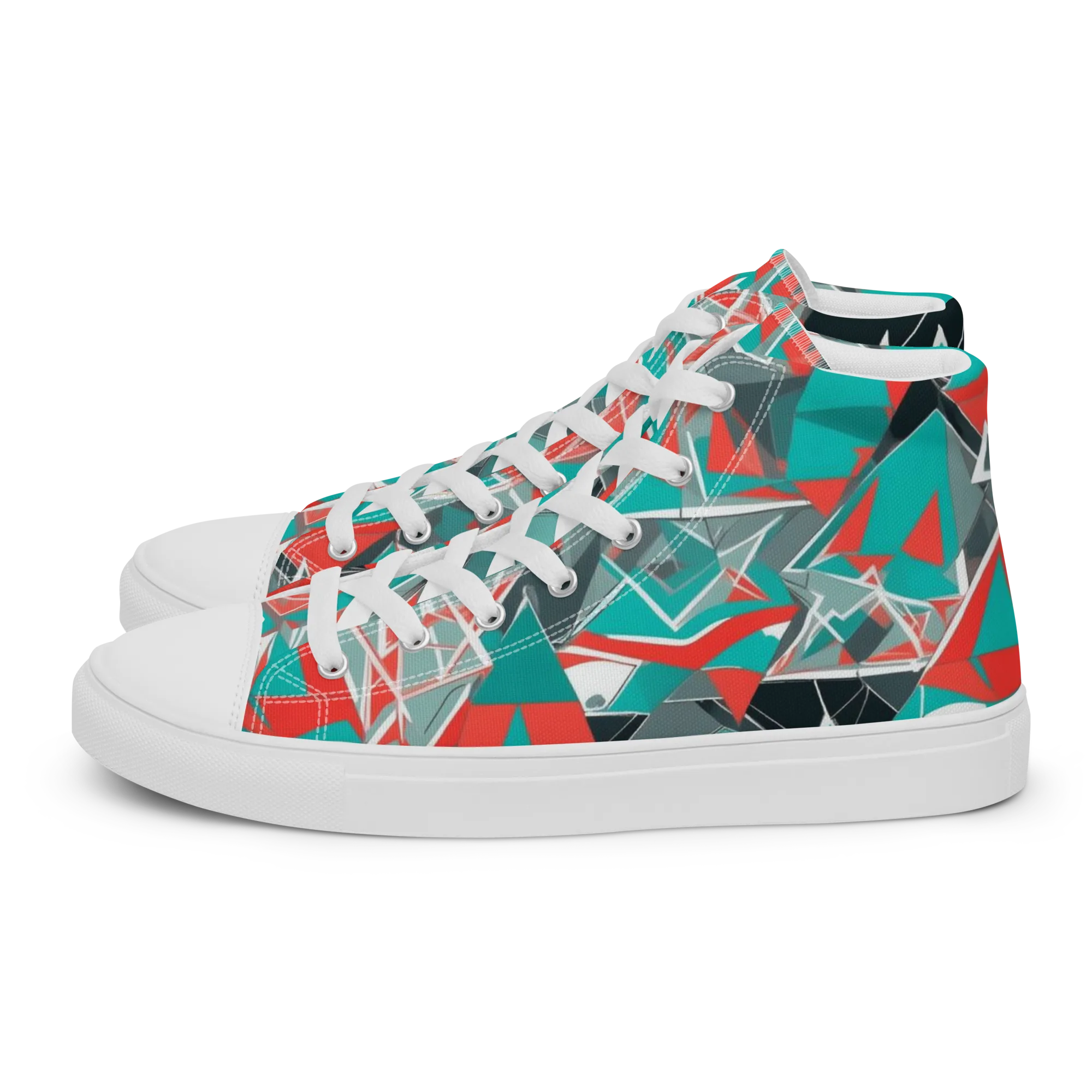 Coral Geometry on Women's High Top Canvas Shoes — Left