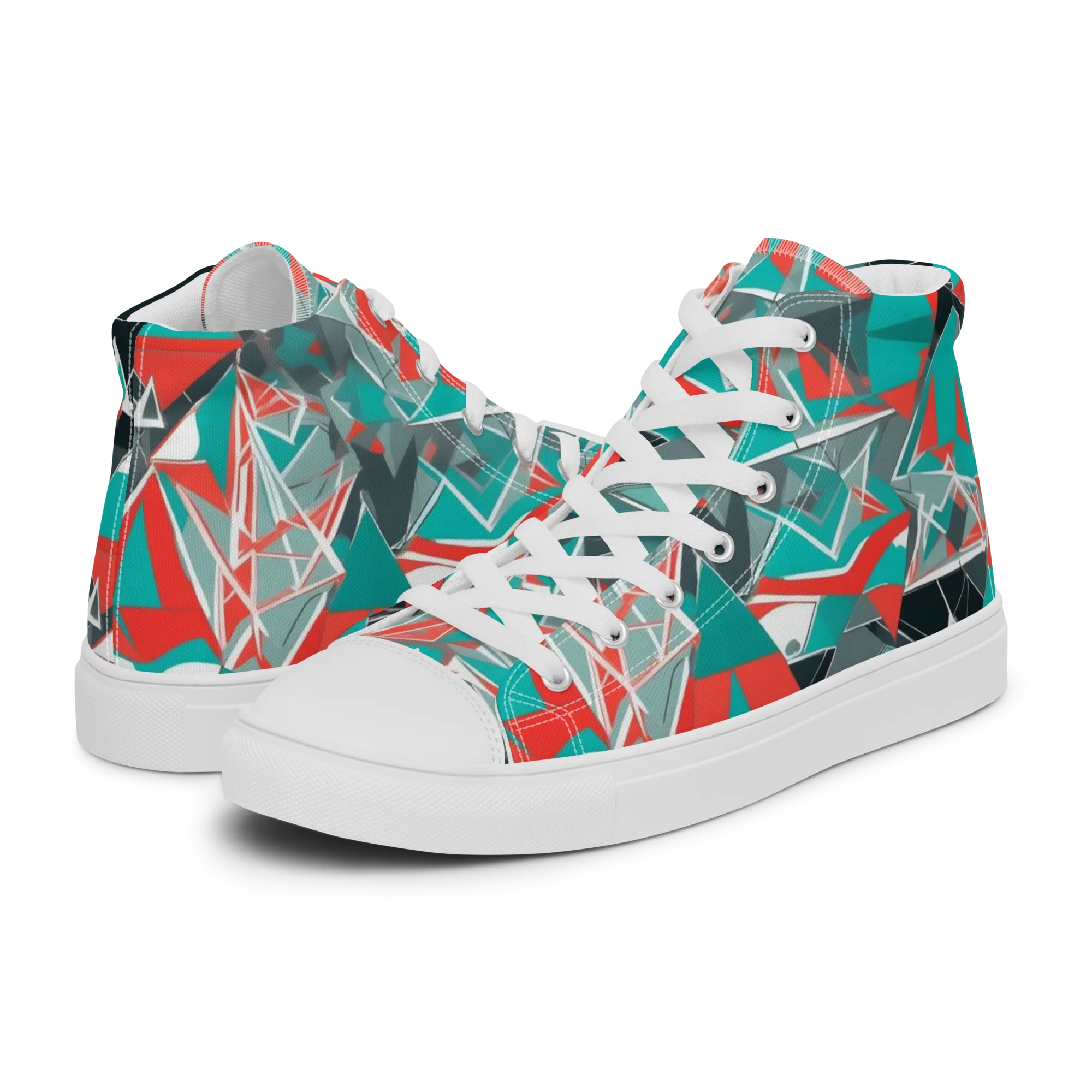 Coral Geometry on Women's High Top Canvas Shoes — Left
