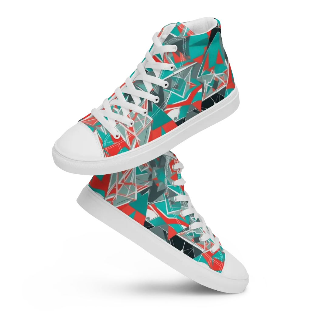 Coral Geometry on Women's High Top Canvas Shoes — Front