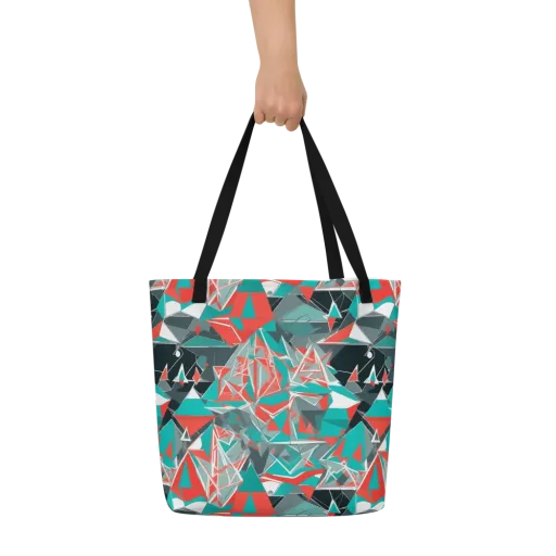Coral Geometry on a Large Tote Bag W/ Pocket