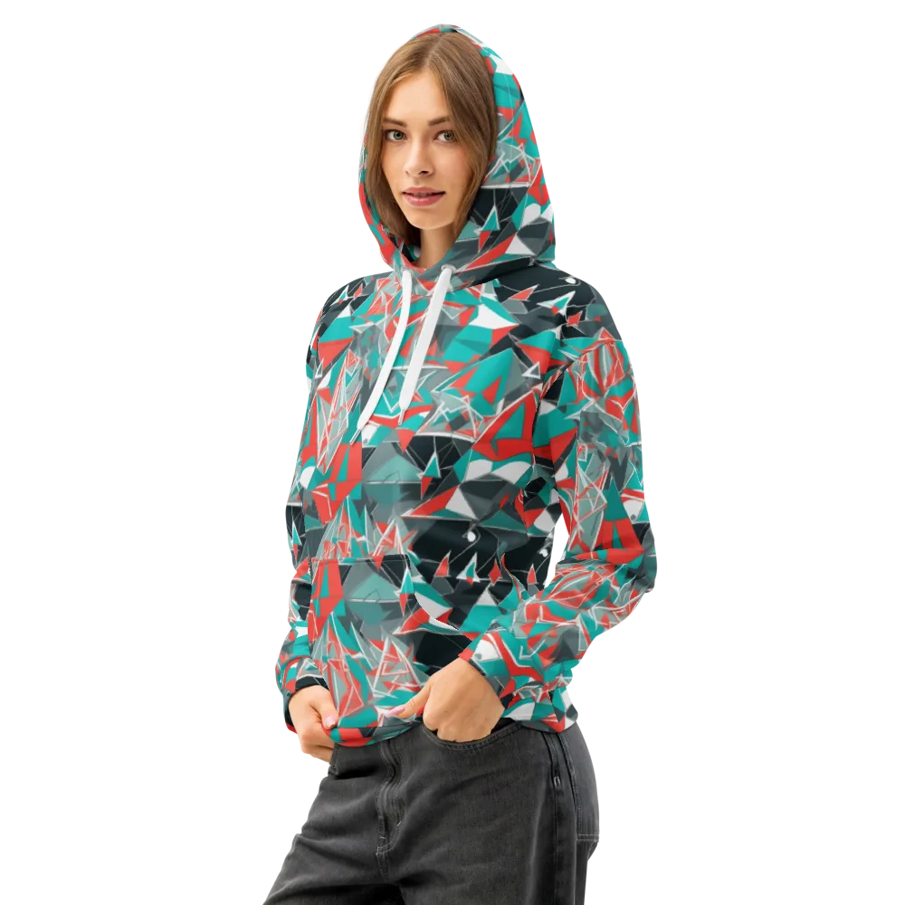 Coral Geometry on Cotton Hoodie — Left Front