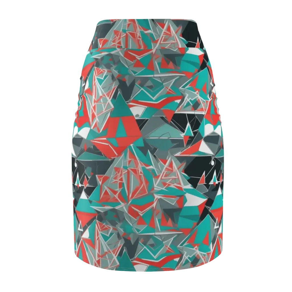 Coral Geometry on Pencil Skirt — Back