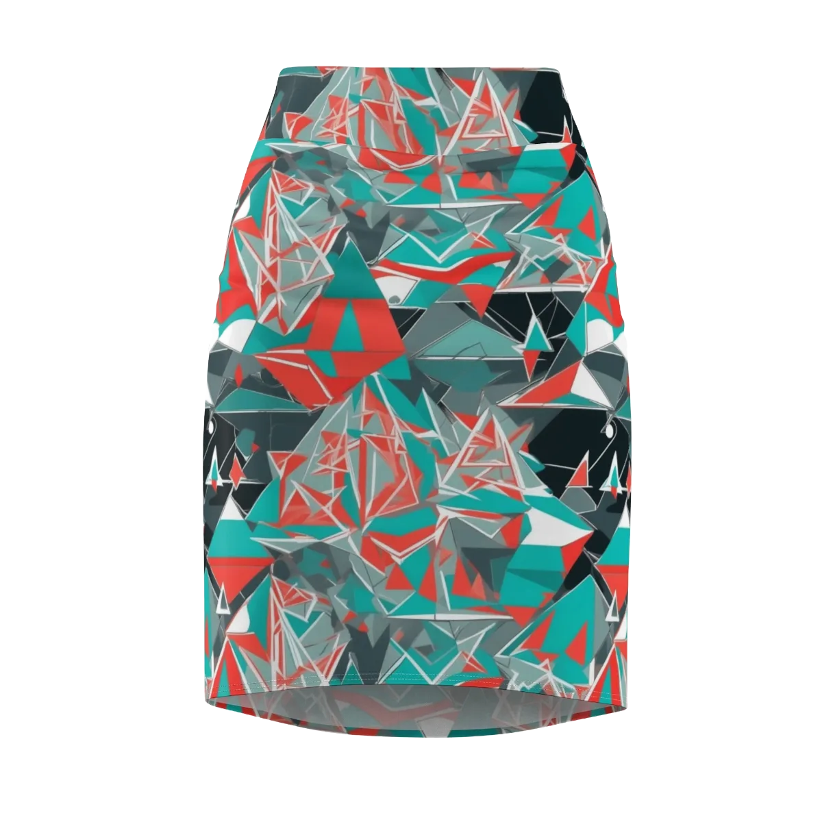 Coral Geometry on Pencil Skirt — Front