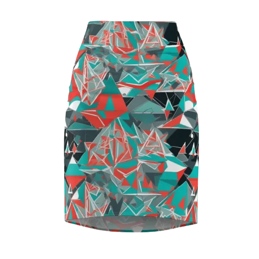 Coral Geometry on Pencil Skirt