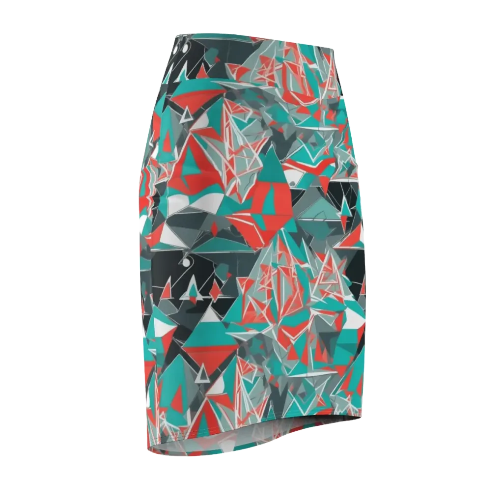 Coral Geometry on Pencil Skirt — Front Side