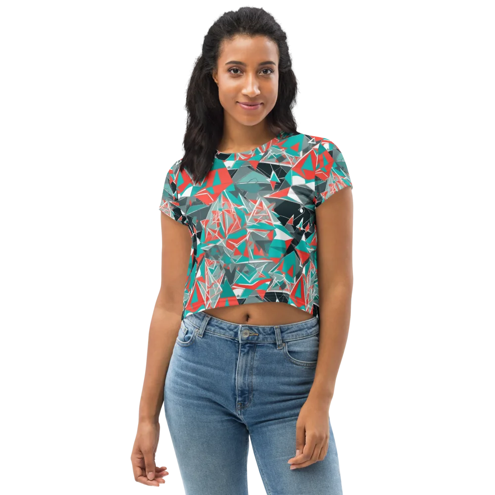 Coral Geometry on Crop Tee — Front