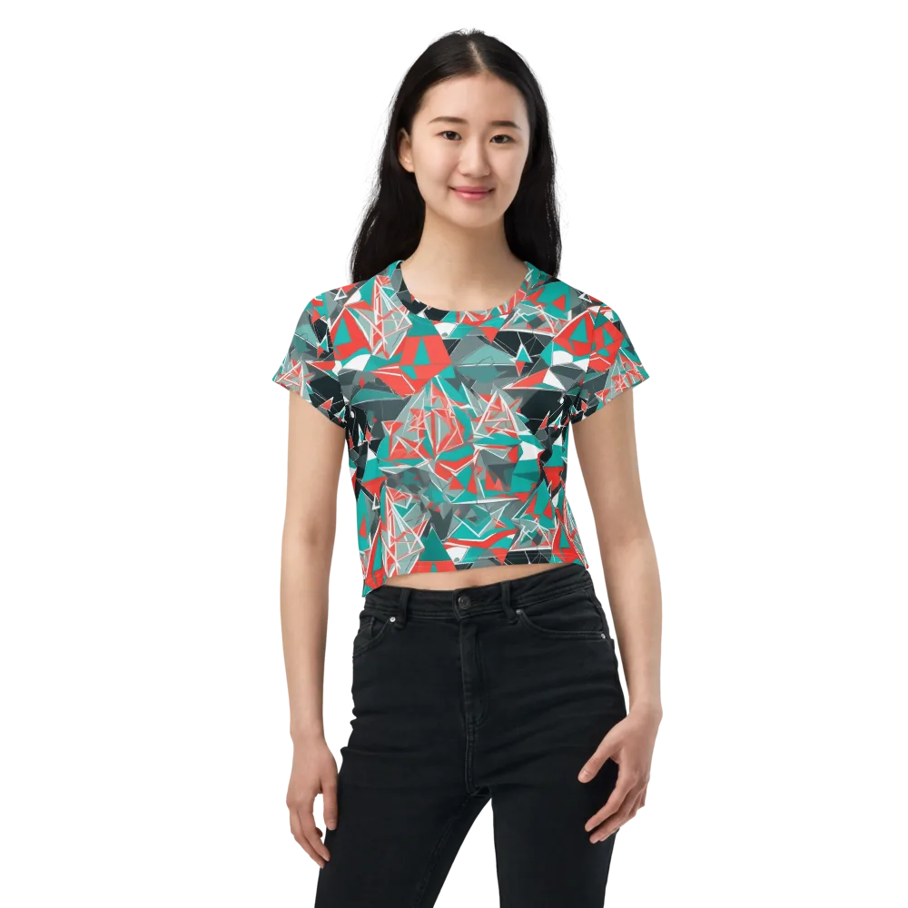 Coral Geometry on Crop Tee — Front