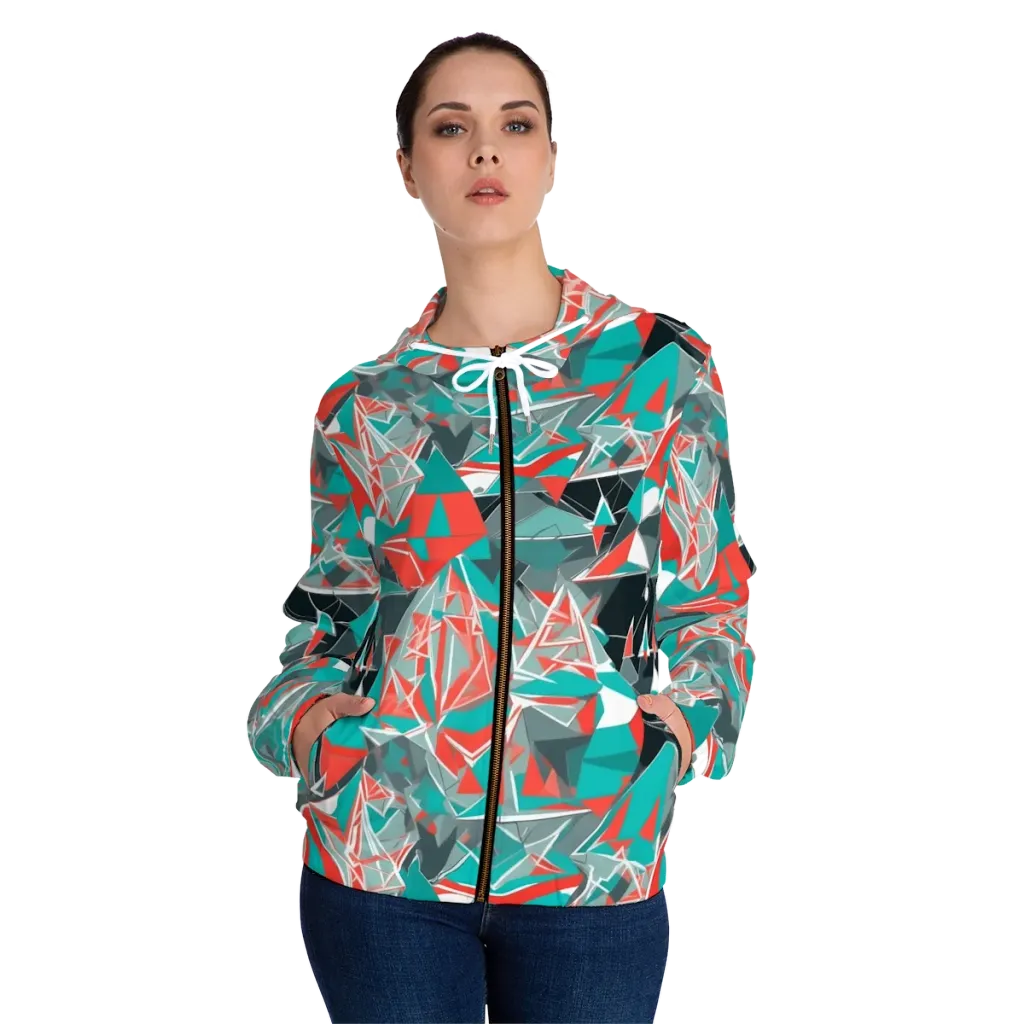 Coral Geometry on Women's Full-Zip Hoodie — Front On Person