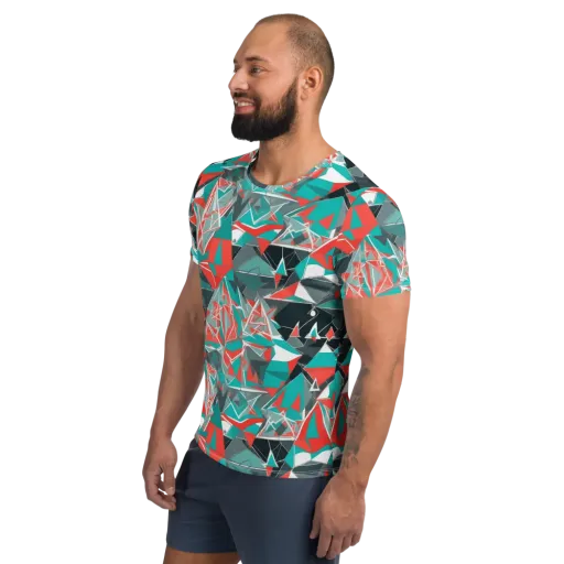 Coral Geometry on a Men's Athletic T-Shirt